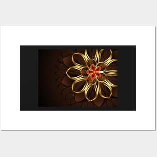 Abstract golden flower Posters and Art